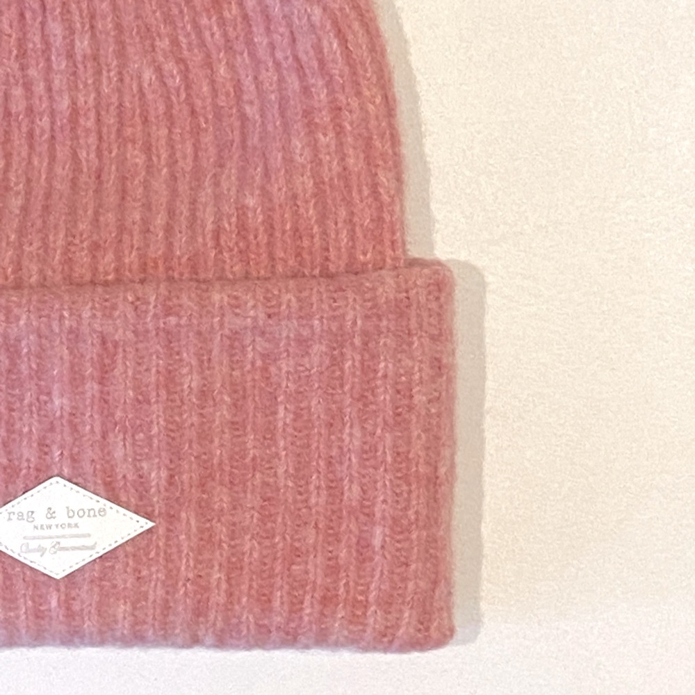 NWT Wool Rag & Bone Superfine Italian Merino Wool Pink Beanie Hat with Pom FIRM$ - Picture 5 of 16